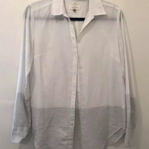 LOFT Softened Button Down Top White & Grey Small